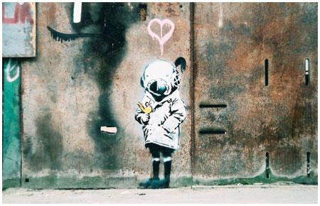 Space Girl and Bird Banksy graffiti artwork 