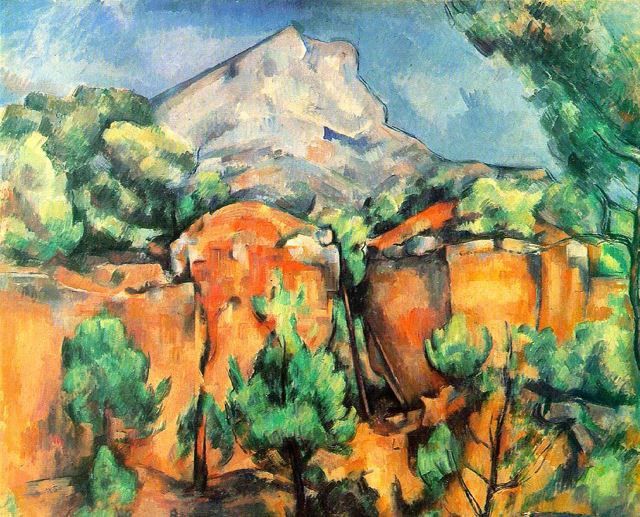 Moderene kunst, schilderij Mont Saint-Victoire seen from Bibemus Quarry door Paul Cézanne