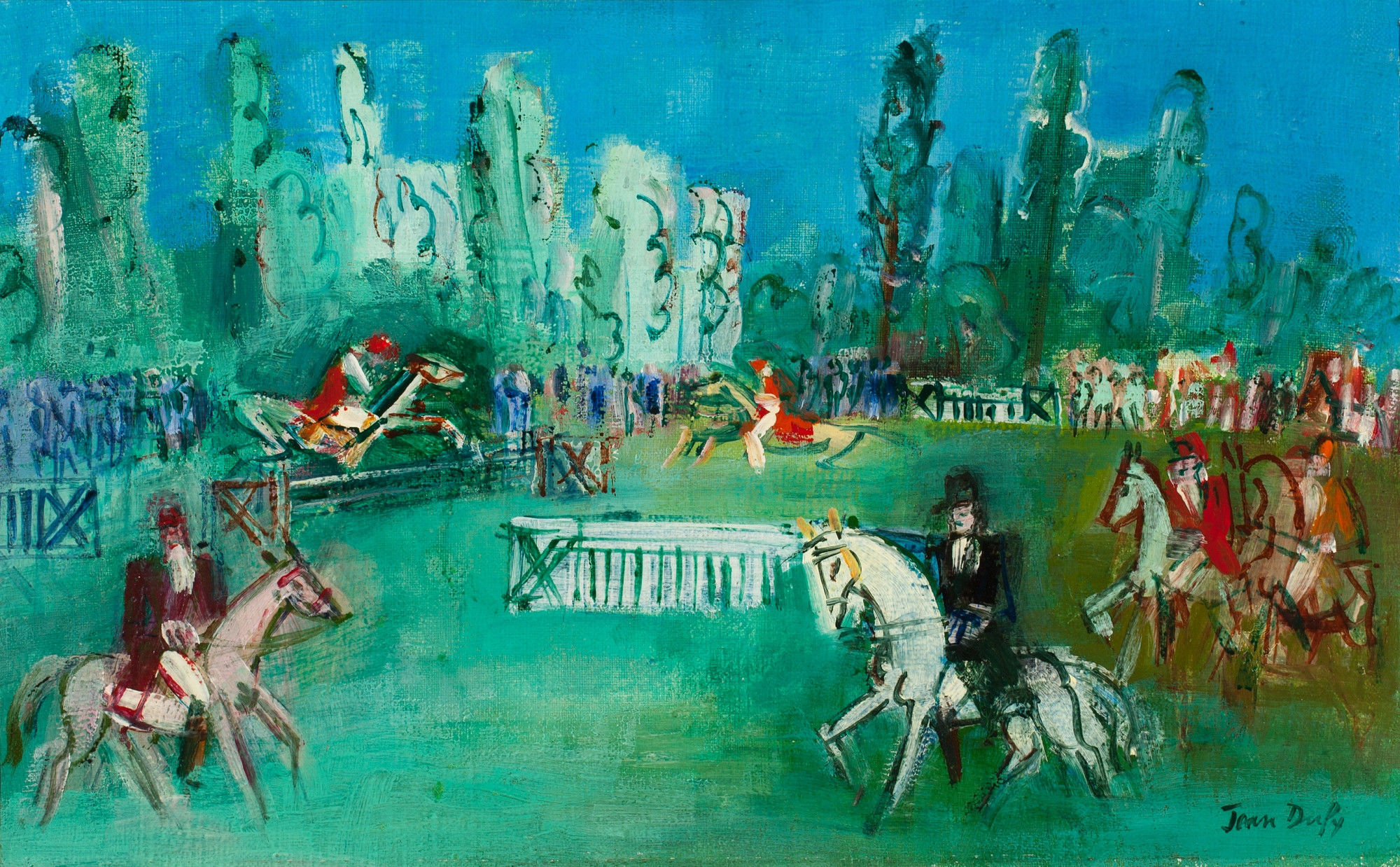 Jean Dufy (1888 – 1964), Les courses d'Obstacles. Oil on Canvas