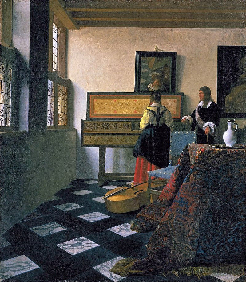 Articel figurative art: Example of a realistic painting, Johannes Vermeer, The Music Lesson (1662)