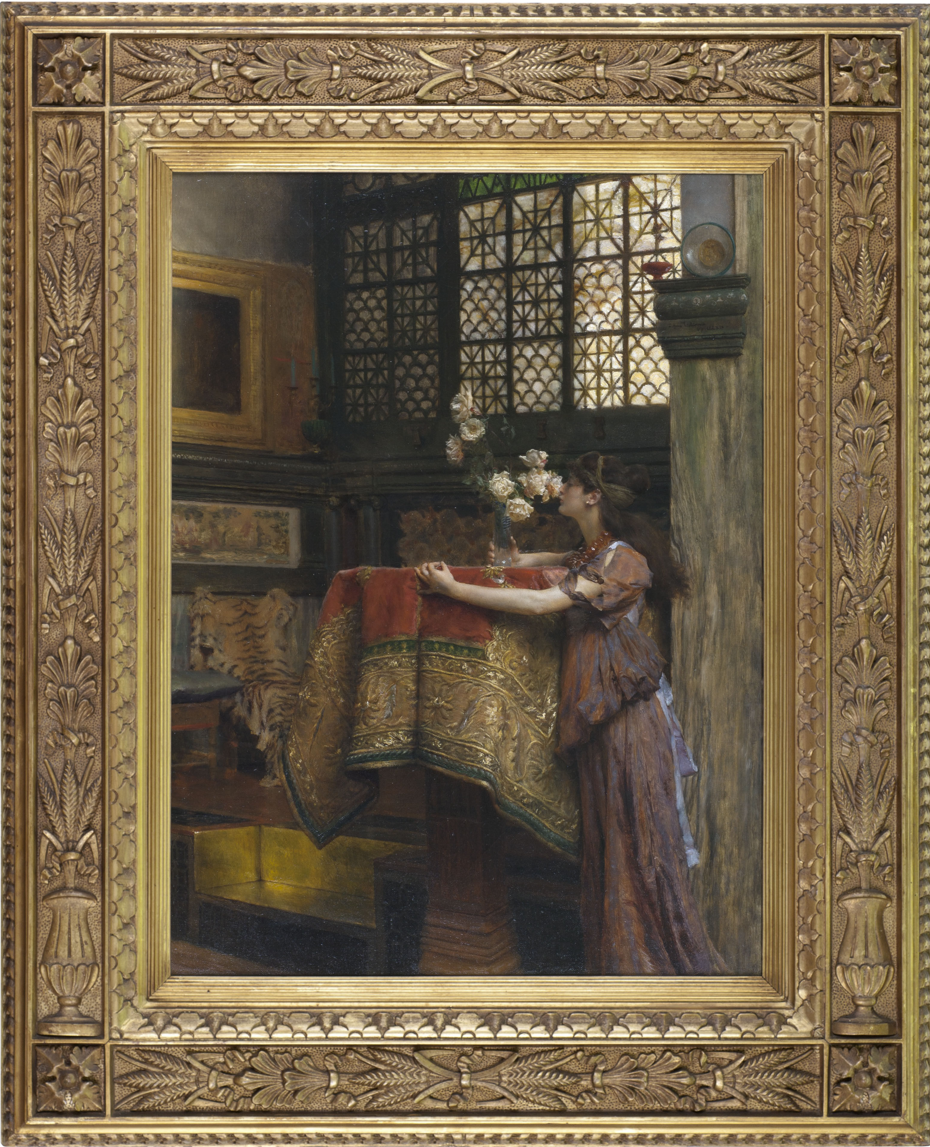 Schilderij van Alma Tadema, 'In my Studio', nog met de bijbehorende lijst, 1893