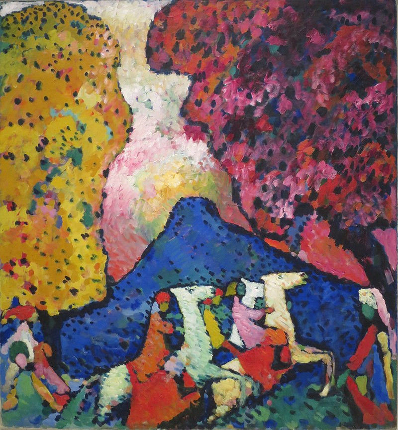 Blue Mountain, 1908–09, Wassily Kandinsky dans ses premières années avec l'une des premières peintures expressionnistes