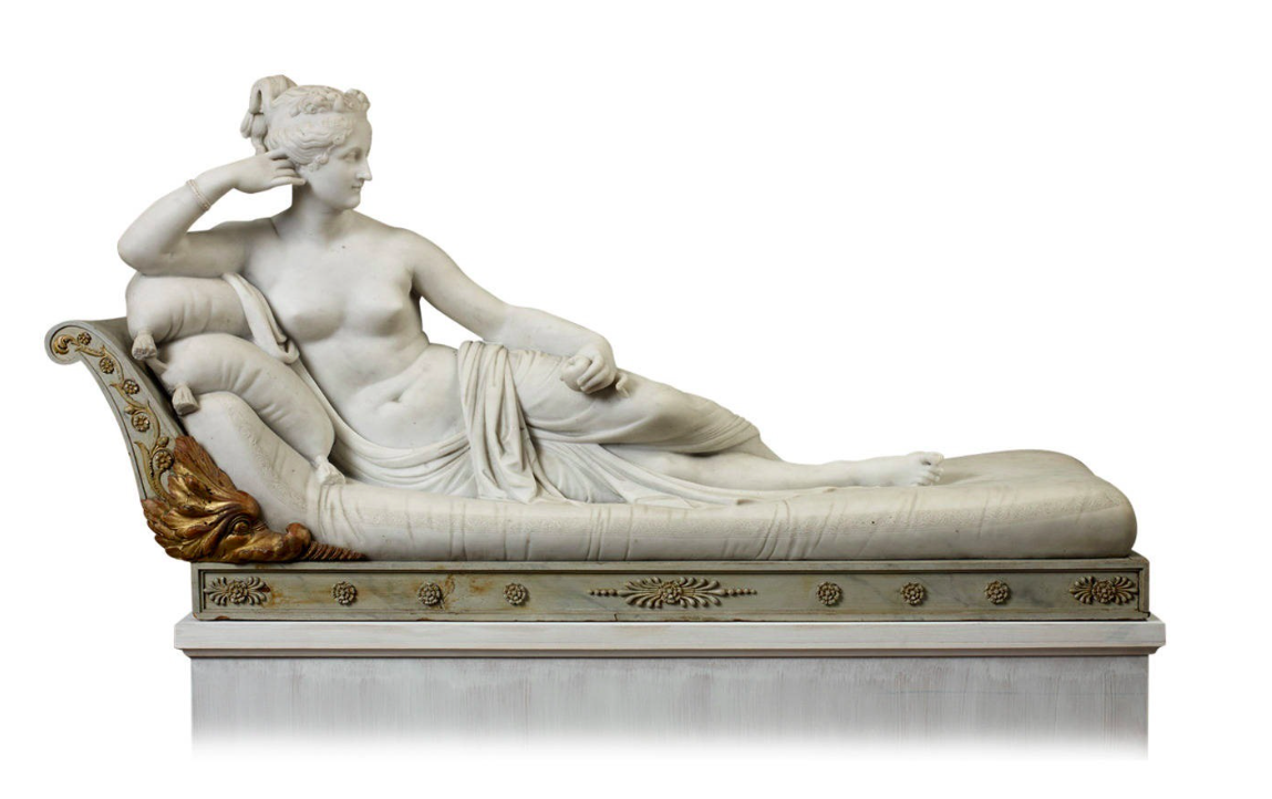 Scultura neoclassica di Antonio Canova, 'Paolina Borghese come Venere' (Venus Victrix), 1804-08, marmo, Galleria Borghese, Roma