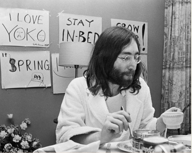 John Lennon having Breakfast at Amsterdam Hilton Hotel