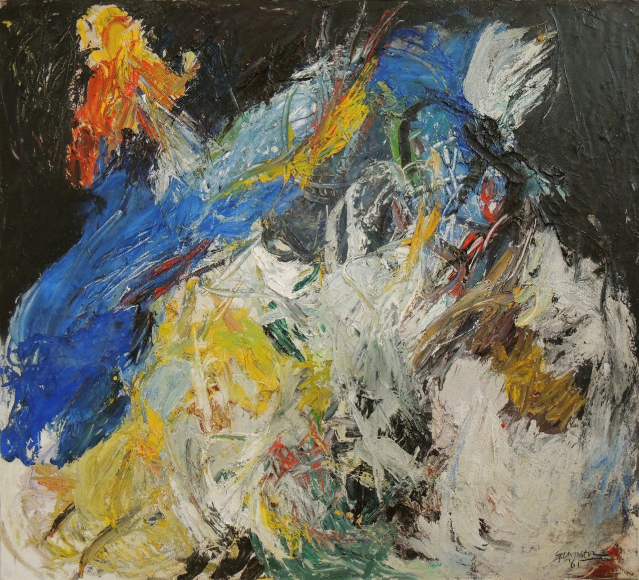 Peinture à l'huile abstraite, La Nuit, Ger Lataster, 1961