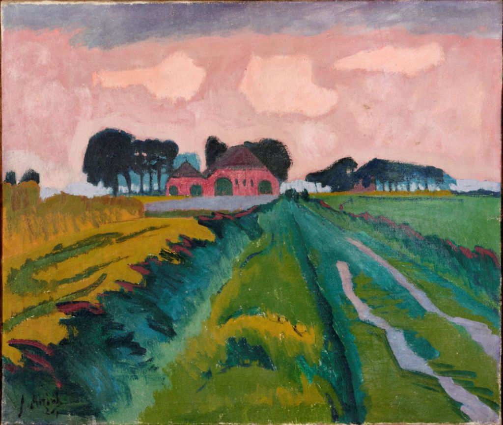 Peinture de Jan Altink, The Red Farm, 1924 comme exemple du mouvement expressionniste néerlandais 'De Ploeg'