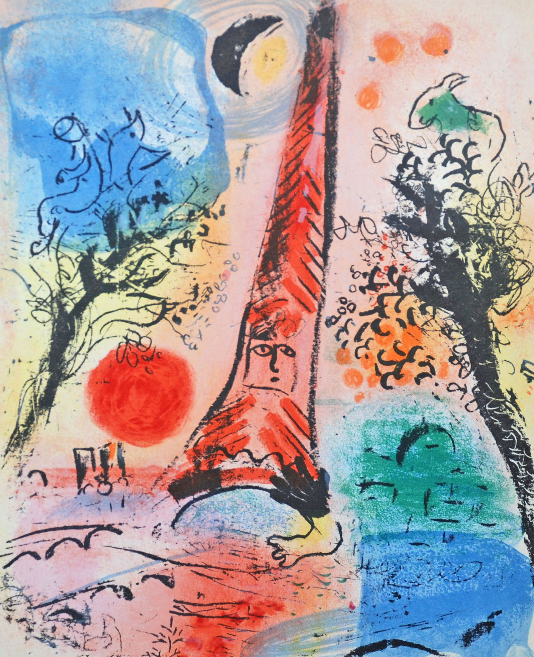 a lithograph in colour called Vision de Paris by artist Marc Chagall
