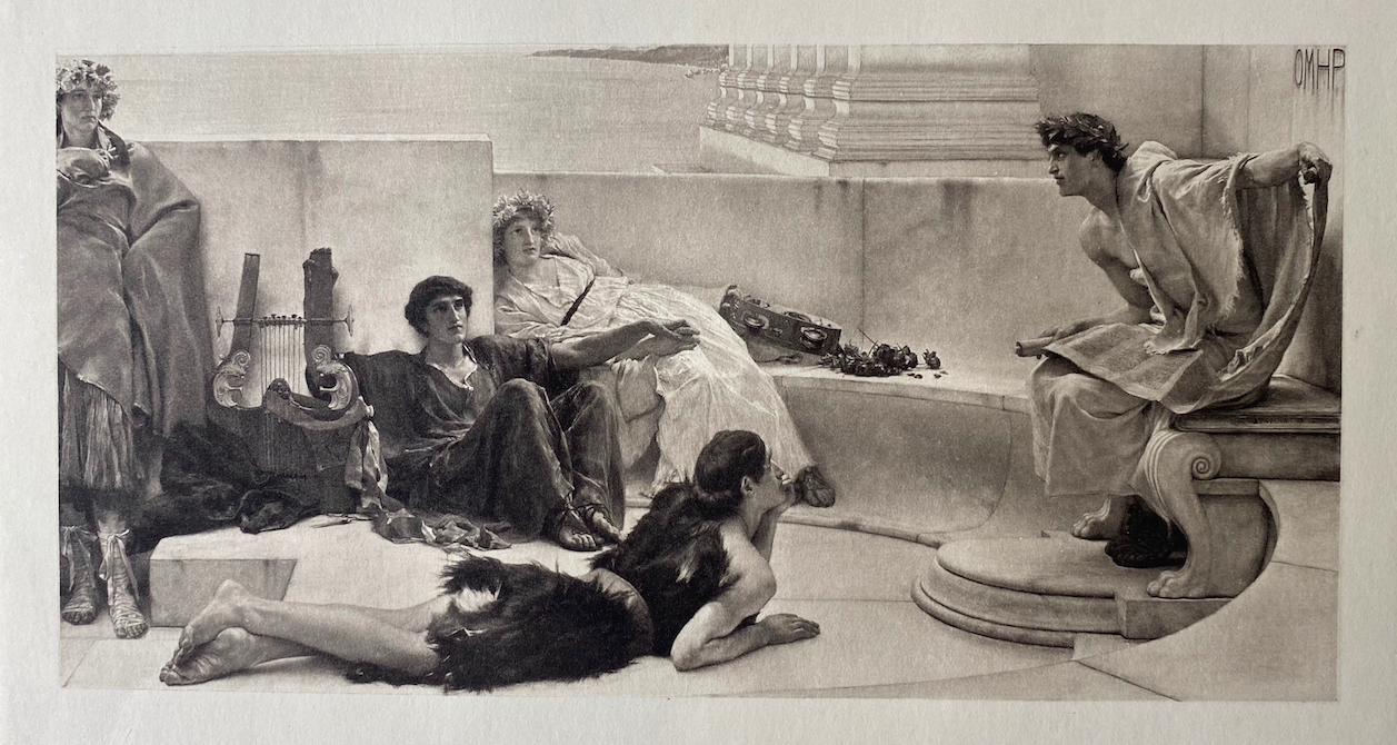 Alma Tadema, Reading from Homer, heliogravure uit c.a 1885 verkrijbaar via Gallerease